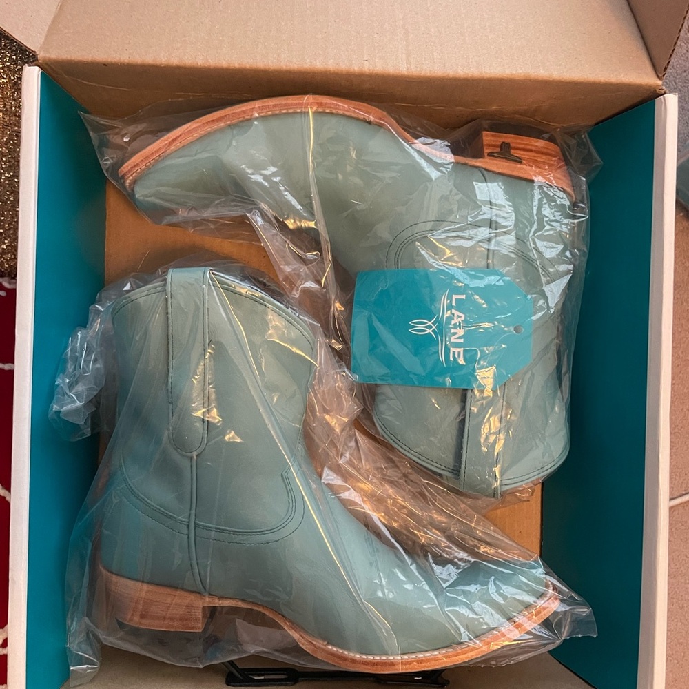 Lane.Turquoise Blue Ankle Boots W. Gorgeous. Leather. Size 8.5 NWT Brand New - Picture 8 of 12